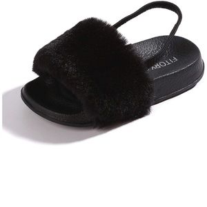 Black Girls toddler furry slides with strap